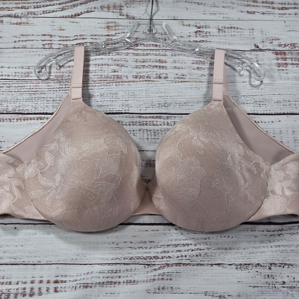 Cacique Full Coverage Bra Womens 46D Pink Excellent Floral Lace Underwire